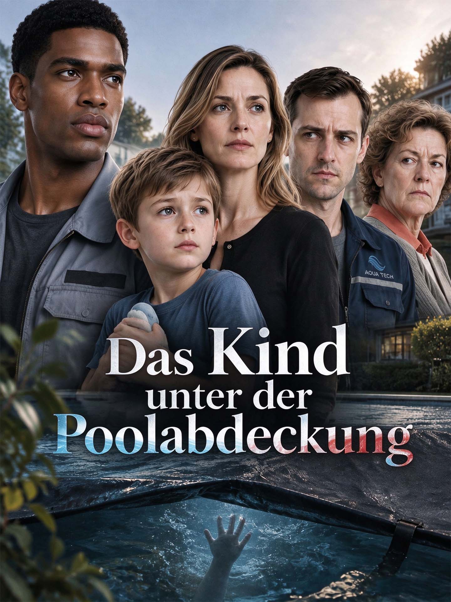 Das Kind unter der Poolabdeckung
