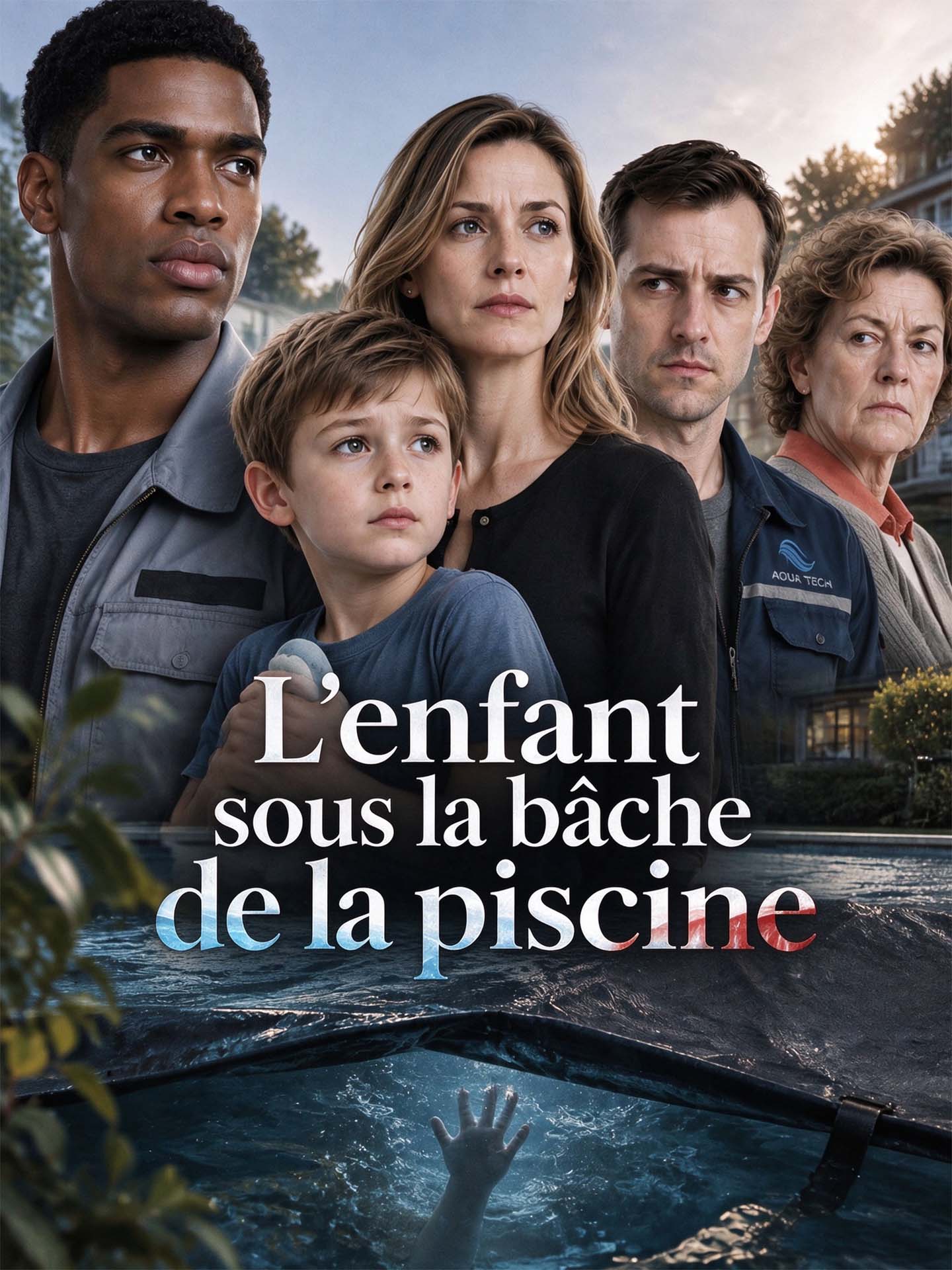 L'enfant sous la bâche de la piscine