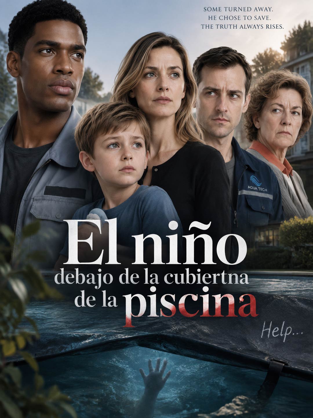 Poster El niño debajo de la cubierta de la piscina